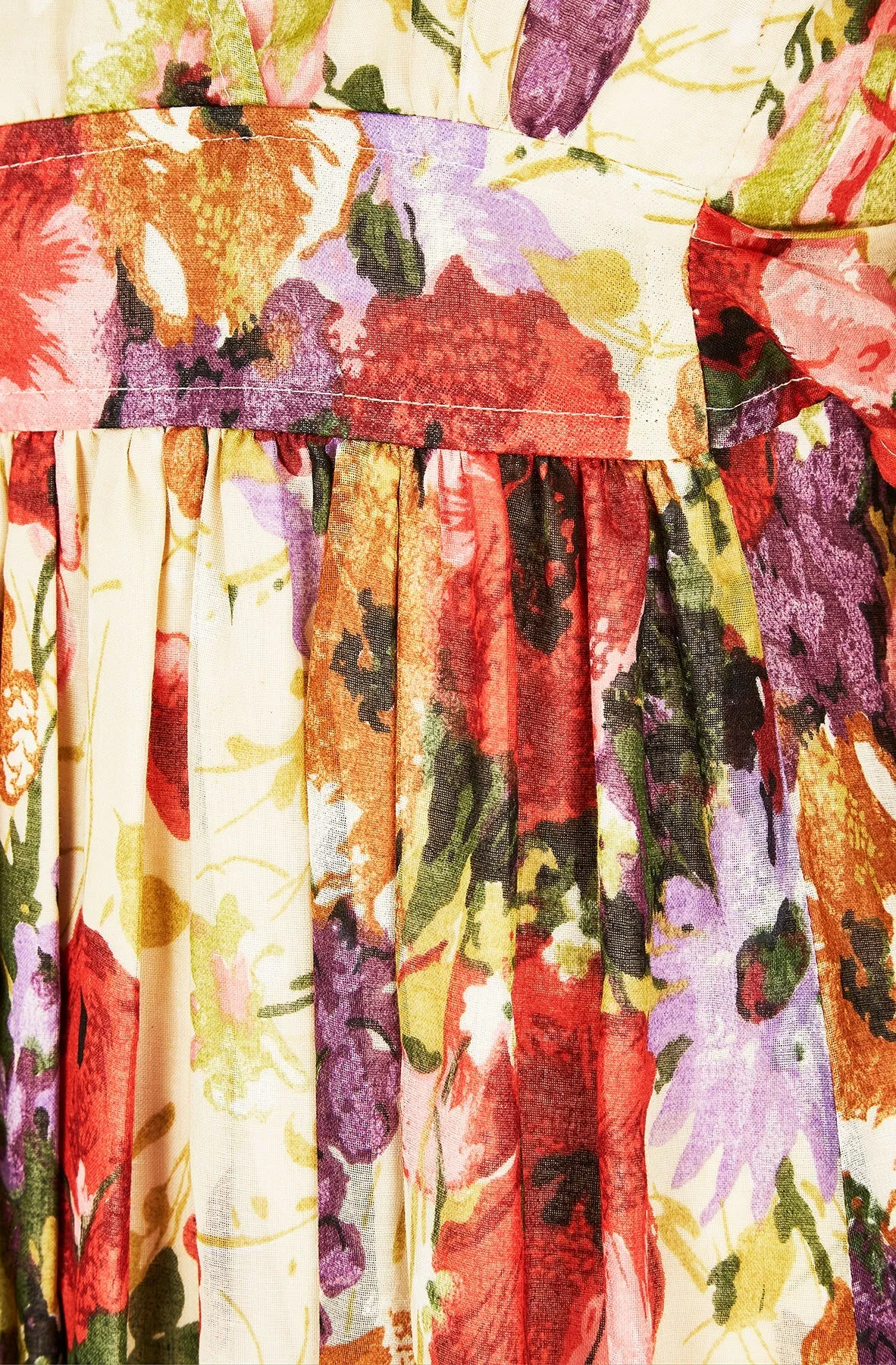 1970s Angel Sleeve Poppy Print Cotton Maxi Dress