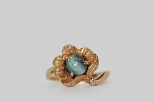 1970s Cat's Eye Tourmaline Flower Ring