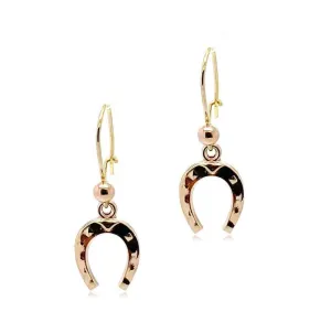 Antique 1970s 9ct Rose Gold Good Luck Horseshoe Drop Earrings