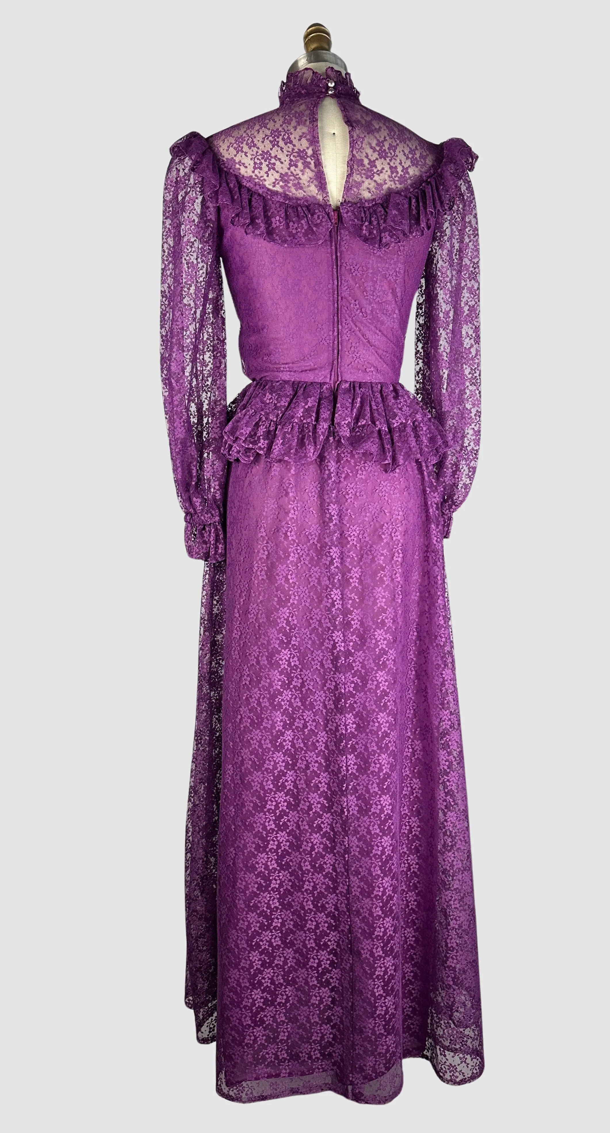 PRAIRIE TALE 70s Purple Chantilly Lace Granny  Dress  Small