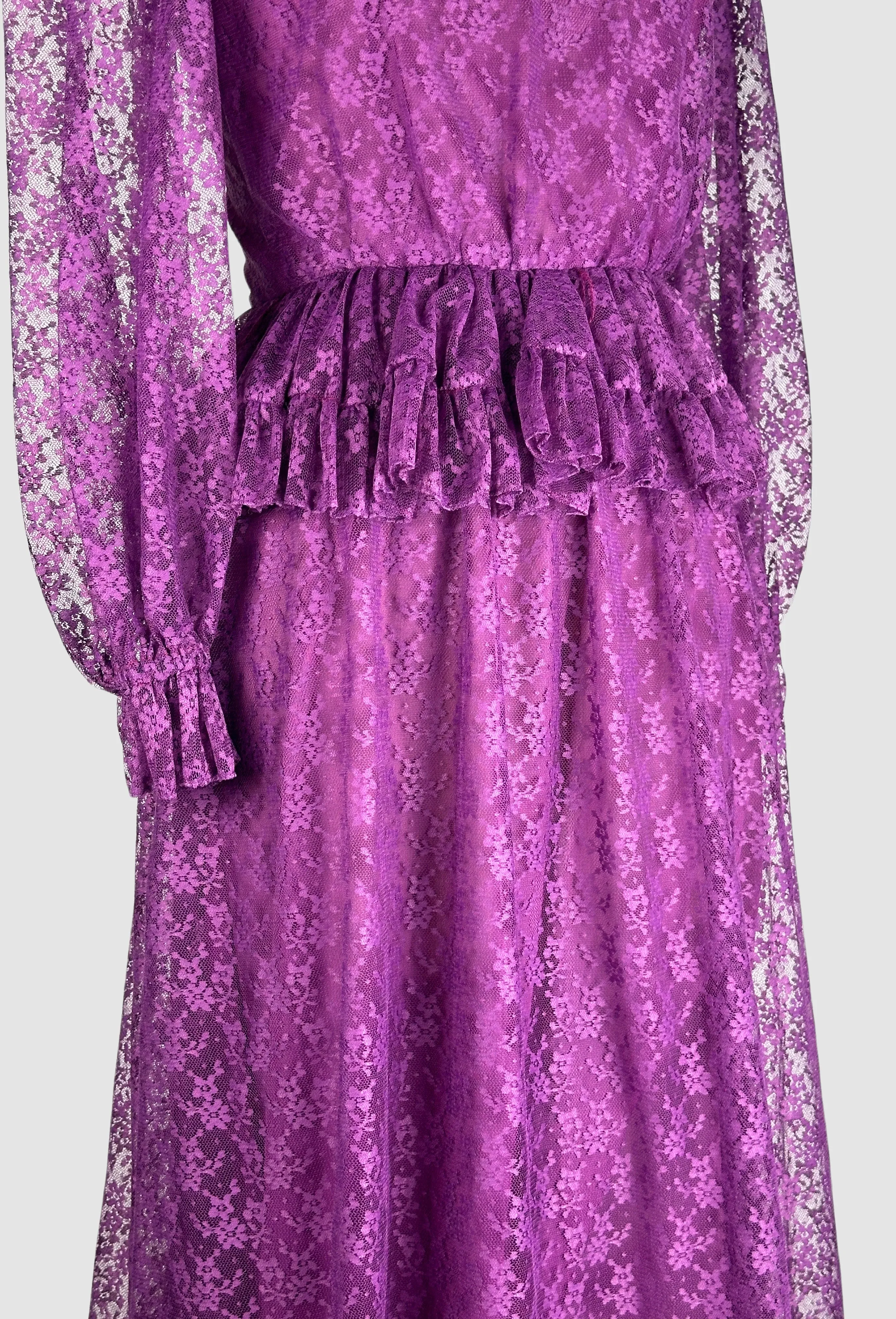 PRAIRIE TALE 70s Purple Chantilly Lace Granny  Dress  Small
