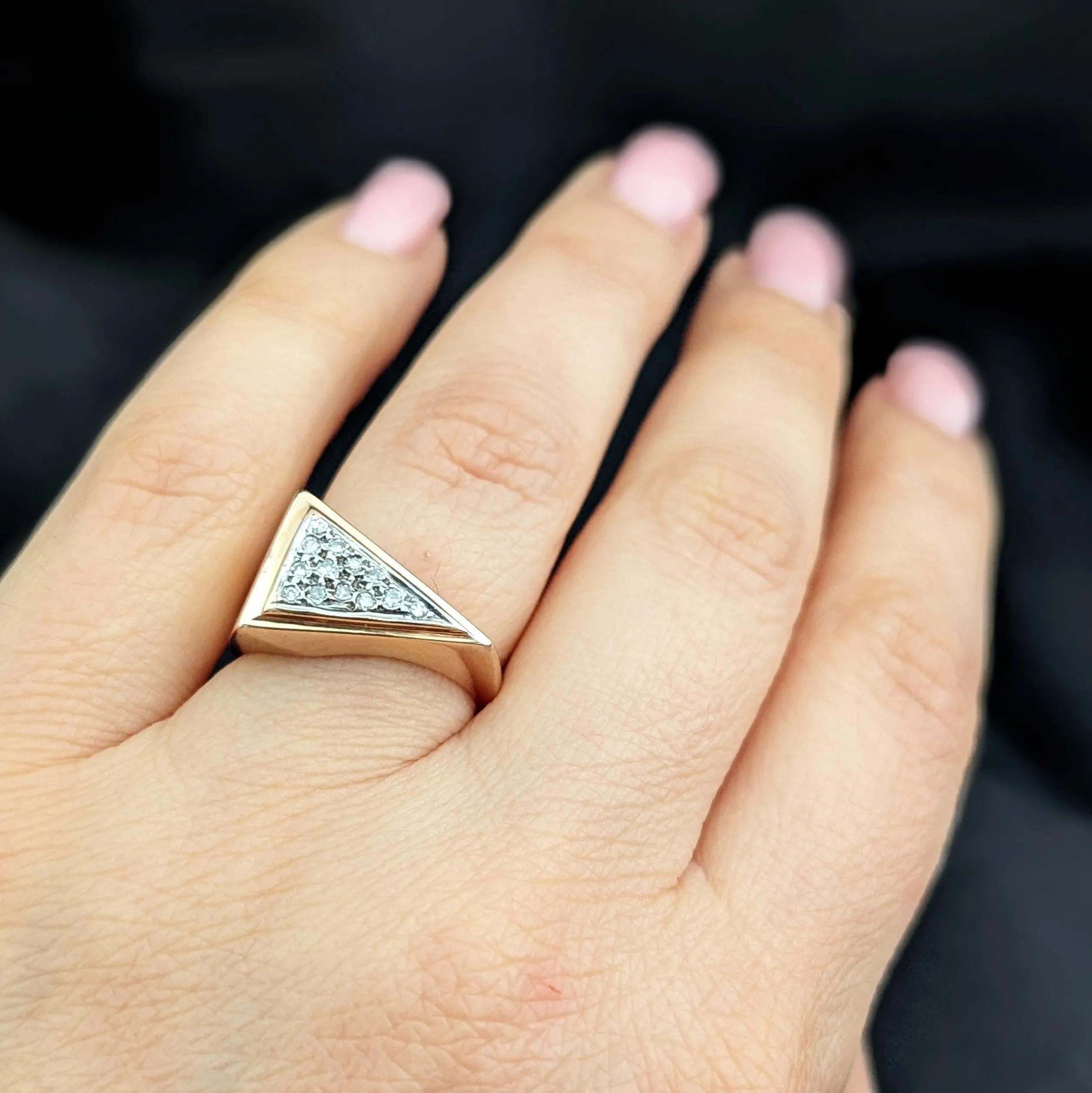 The Clayton - 1970's Diamonds 14k Yellow Gold Triangle Cocktail Ring