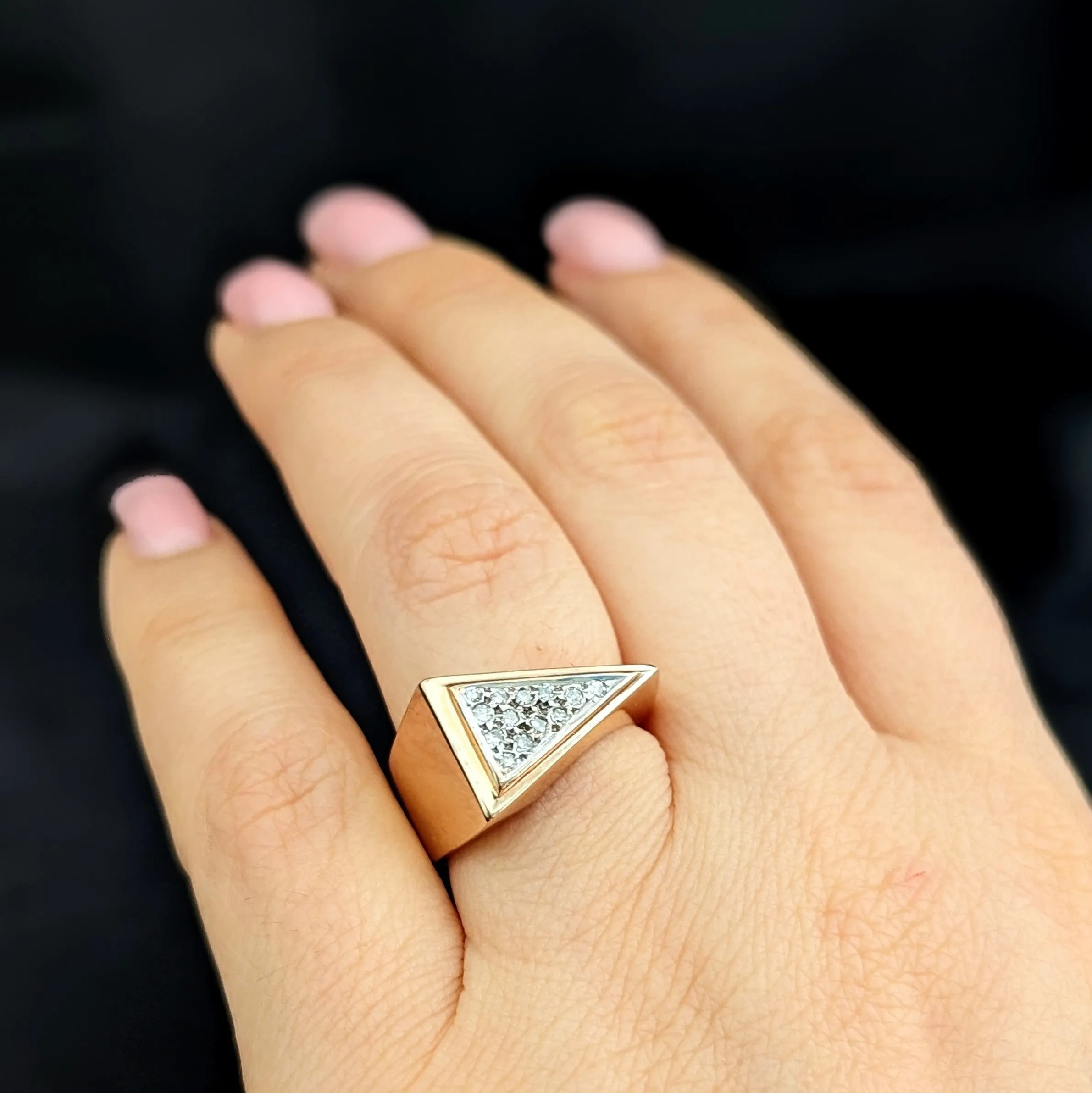 The Clayton - 1970's Diamonds 14k Yellow Gold Triangle Cocktail Ring
