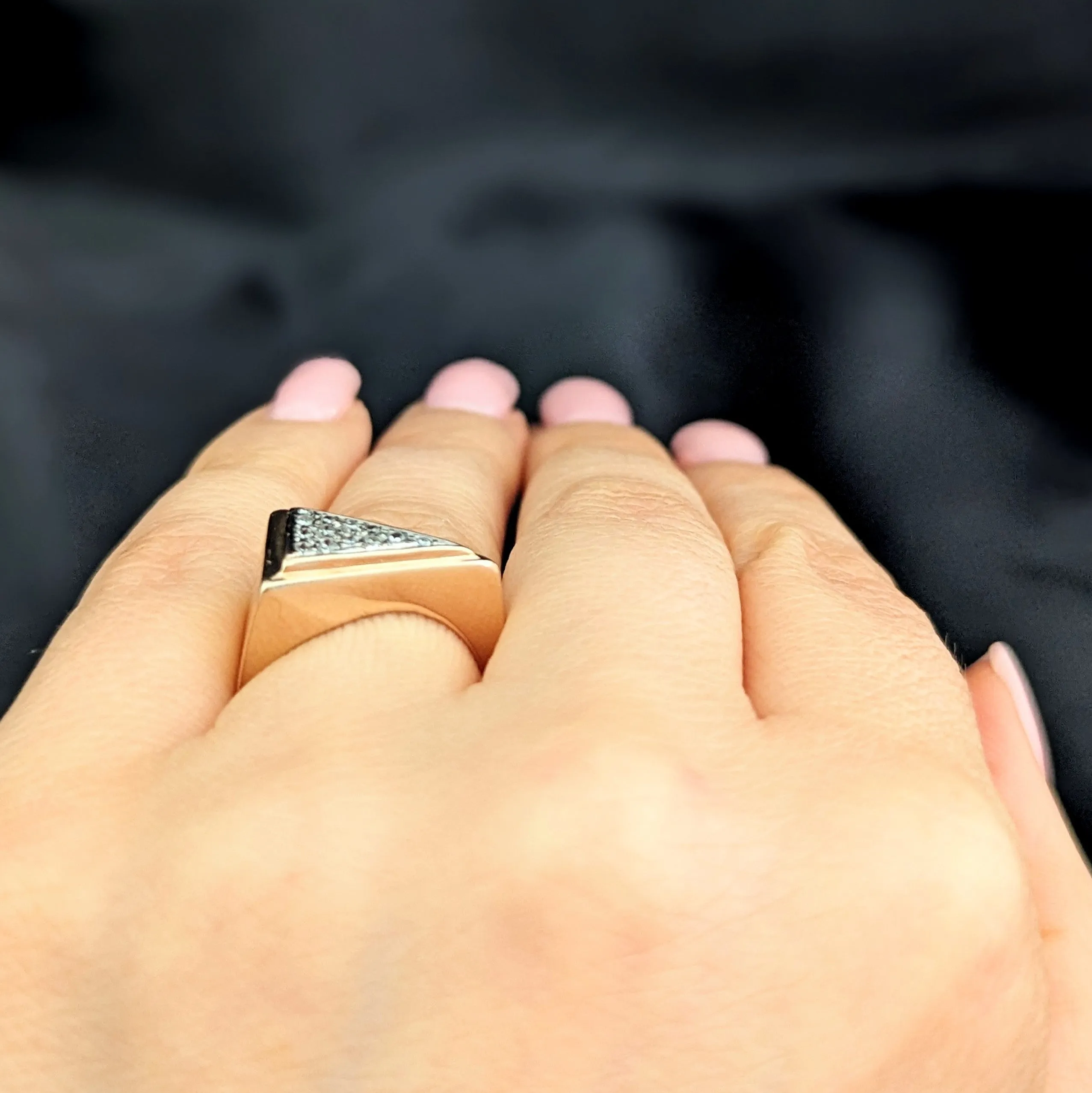 The Clayton - 1970's Diamonds 14k Yellow Gold Triangle Cocktail Ring
