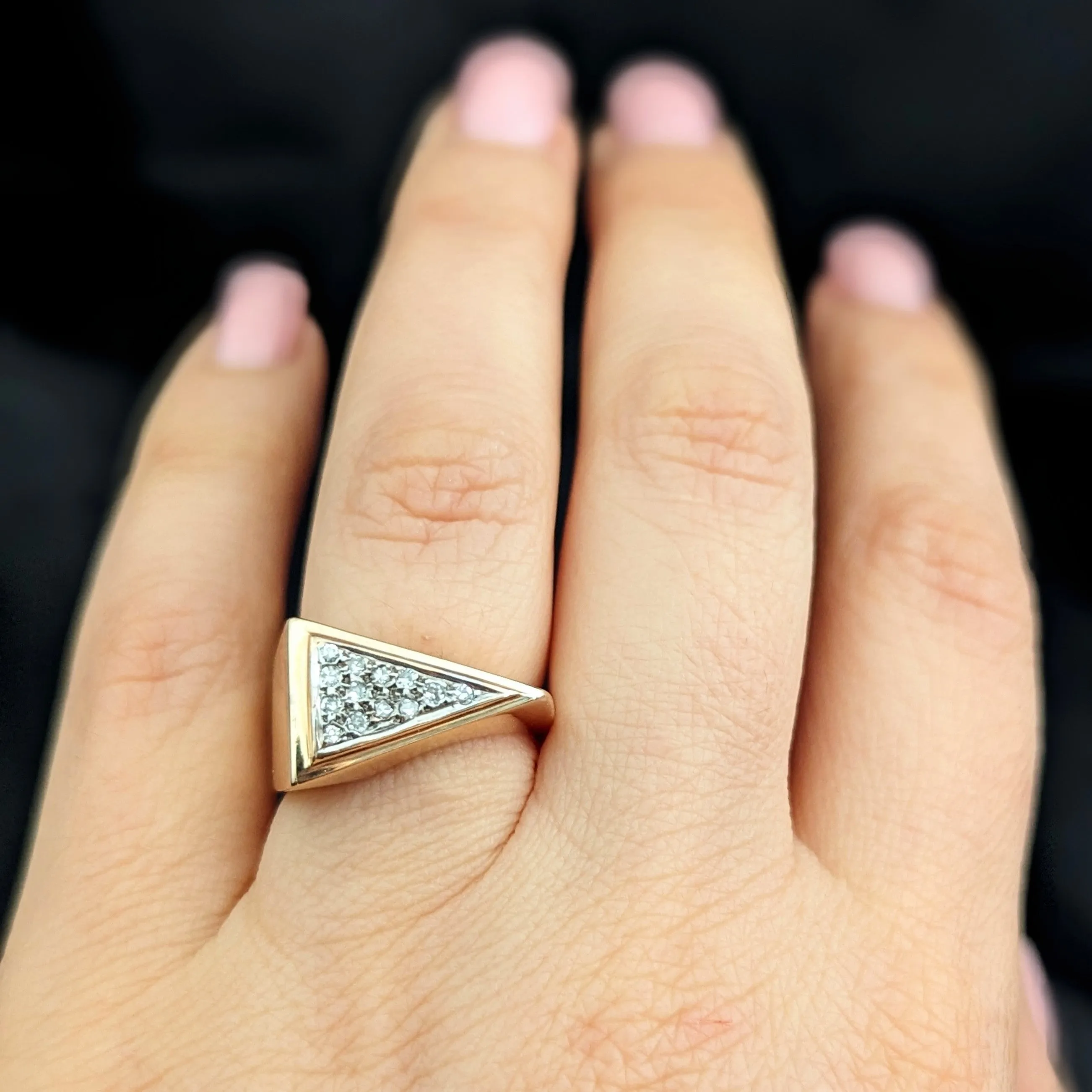 The Clayton - 1970's Diamonds 14k Yellow Gold Triangle Cocktail Ring